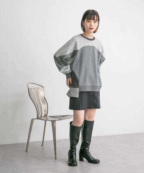 KBF（ケイビーエフ）の「パネルスウェット（Tシャツ/カットソー・レディース・グレー/ボルドー・ONE）」の5枚目の写真