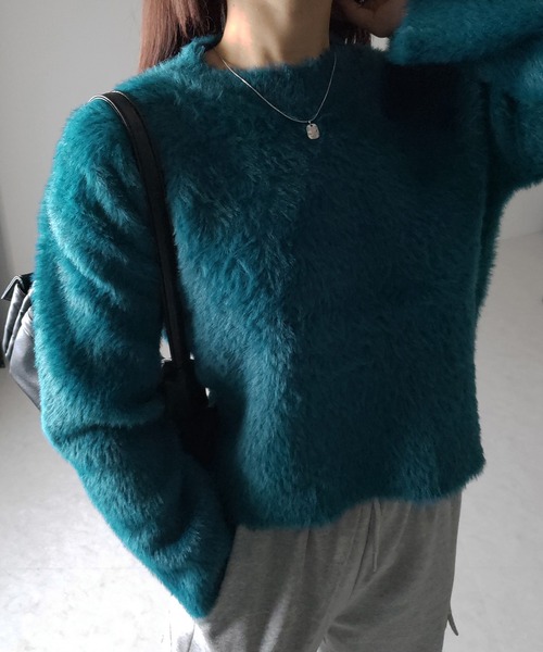 me+em select（ミームセレクト）の「※※【 新色追加／１０color 】カラーリッチシャギーニットトップス（ニット/セーター・レディース・アイボリー/ダークグリーン/ブラック/ダークカーキ/モーブ系/グレー/マスタード/パープル/ピンク/ダークブルー・FREE/MEDIUM）」の12枚目の写真