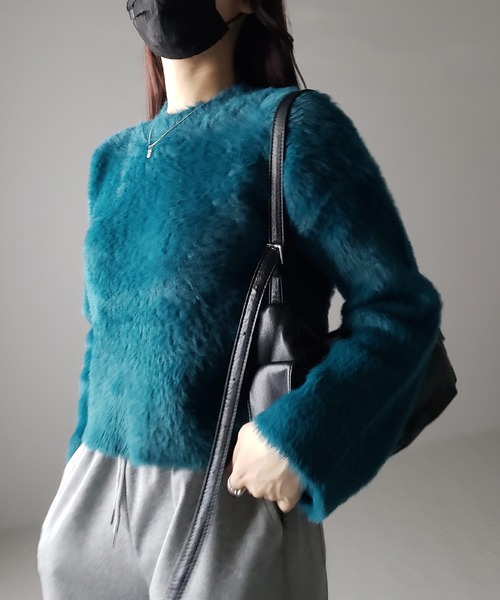 me+em select（ミームセレクト）の「※※【 新色追加／１０color 】カラーリッチシャギーニットトップス（ニット/セーター・レディース・アイボリー/ダークグリーン/ブラック/ダークカーキ/モーブ系/グレー/マスタード/パープル/ピンク/ダークブルー・FREE/MEDIUM）」の13枚目の写真