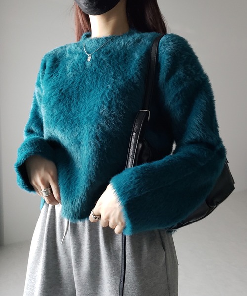 me+em select（ミームセレクト）の「※※【 新色追加／１０color 】カラーリッチシャギーニットトップス（ニット/セーター・レディース・アイボリー/ダークグリーン/ブラック/ダークカーキ/モーブ系/グレー/マスタード/パープル/ピンク/ダークブルー・FREE/MEDIUM）」の14枚目の写真