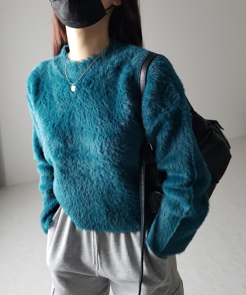 me+em select（ミームセレクト）の「※※【 新色追加／１０color 】カラーリッチシャギーニットトップス（ニット/セーター・レディース・アイボリー/ダークグリーン/ブラック/ダークカーキ/モーブ系/グレー/マスタード/パープル/ピンク/ダークブルー・FREE/MEDIUM）」の16枚目の写真