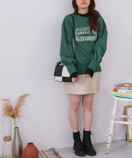 FREE'S MART（フリーズマート）の「◆フロッキーカレッジロゴスウェット（Tシャツ/カットソー・レディース・ホワイト/ブラック/グリーン・FREE）」の8枚目の写真