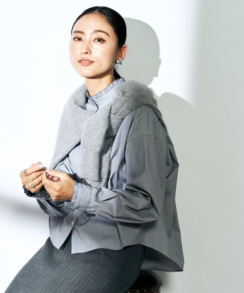 NOLLEY’S(ノーリーズ)の「クロップドフリルシャツ(シャツ/ブラウス・レディース・ライトブルー/ホワイト/グレー系その他3・FREE)」の14枚目の写真