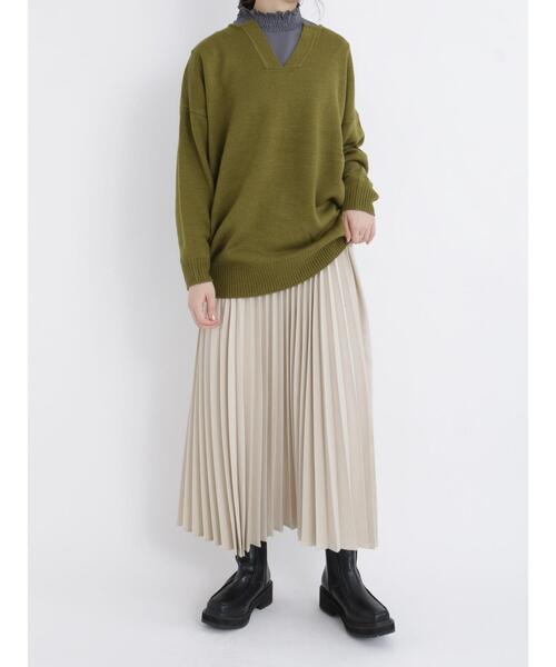 Samansa Mos2 blue（サマンサモスモスブルー）の「◎ボーダー/無地アソートキーネックカフタンニットプルオーバー（ニット/セーター・レディース・オフホワイト/カーキ/ブラック/オレンジ・ﾌﾘ-）」の9枚目の写真