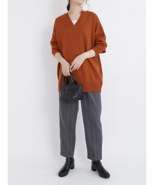 Samansa Mos2 blue（サマンサモスモスブルー）の「◎ボーダー/無地アソートキーネックカフタンニットプルオーバー（ニット/セーター・レディース・オフホワイト/カーキ/ブラック/オレンジ・ﾌﾘ-）」の12枚目の写真