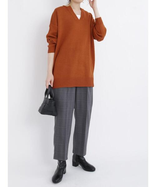 Samansa Mos2 blue（サマンサモスモスブルー）の「◎ボーダー/無地アソートキーネックカフタンニットプルオーバー（ニット/セーター・レディース・オフホワイト/カーキ/ブラック/オレンジ・ﾌﾘ-）」の13枚目の写真