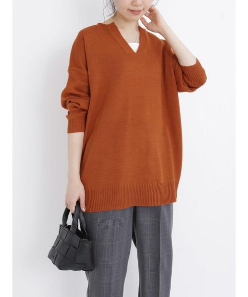 Samansa Mos2 blue（サマンサモスモスブルー）の「◎ボーダー/無地アソートキーネックカフタンニットプルオーバー（ニット/セーター・レディース・オフホワイト/カーキ/ブラック/オレンジ・ﾌﾘ-）」の14枚目の写真