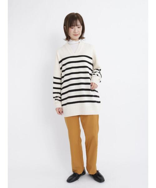 Samansa Mos2 blue（サマンサモスモスブルー）の「◎ボーダー/無地アソートキーネックカフタンニットプルオーバー（ニット/セーター・レディース・オフホワイト/カーキ/ブラック/オレンジ・ﾌﾘ-）」の15枚目の写真