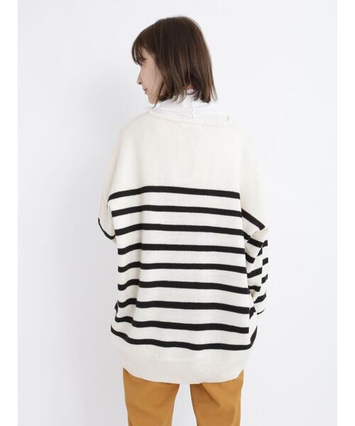 Samansa Mos2 blue（サマンサモスモスブルー）の「◎ボーダー/無地アソートキーネックカフタンニットプルオーバー（ニット/セーター・レディース・オフホワイト/カーキ/ブラック/オレンジ・ﾌﾘ-）」の17枚目の写真