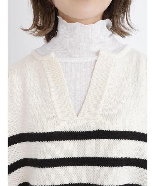 Samansa Mos2 blue（サマンサモスモスブルー）の「◎ボーダー/無地アソートキーネックカフタンニットプルオーバー（ニット/セーター・レディース・オフホワイト/カーキ/ブラック/オレンジ・ﾌﾘ-）」の19枚目の写真