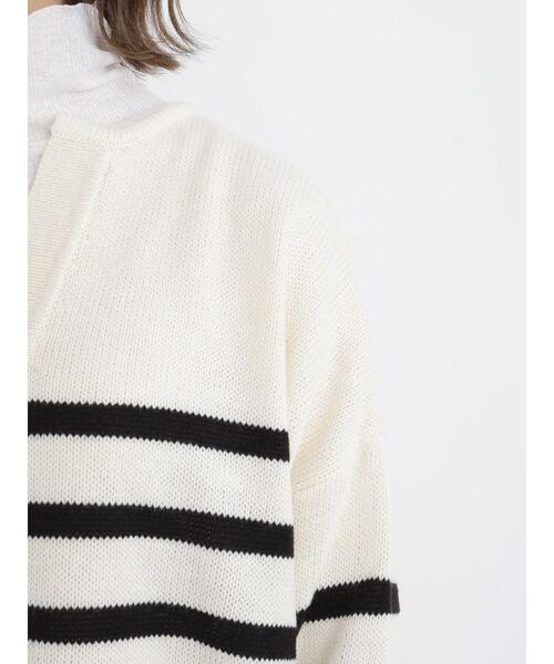 Samansa Mos2 blue（サマンサモスモスブルー）の「◎ボーダー/無地アソートキーネックカフタンニットプルオーバー（ニット/セーター・レディース・オフホワイト/カーキ/ブラック/オレンジ・ﾌﾘ-）」の20枚目の写真