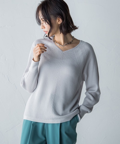 LAUTREAMONT（ロートレアモン）の「【洗えるニット】ホールガーメントバイアス柄ニット≪手洗い可能≫（ニット/セーター・レディース・グレー/イエロー系その他/オフホワイト/ブラウン・9号）」の3枚目の写真