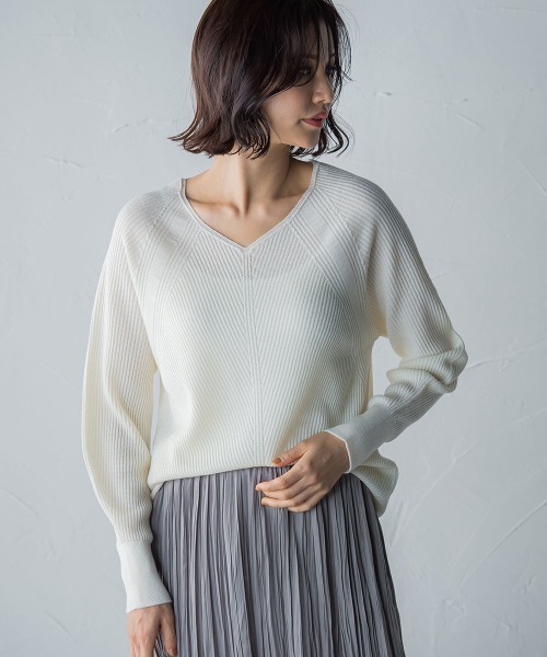 LAUTREAMONT（ロートレアモン）の「【洗えるニット】ホールガーメントバイアス柄ニット≪手洗い可能≫（ニット/セーター・レディース・グレー/イエロー系その他/オフホワイト/ブラウン・9号）」の15枚目の写真