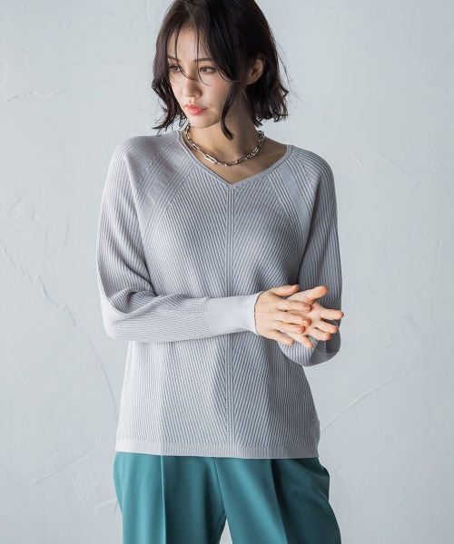 LAUTREAMONT（ロートレアモン）の「【洗えるニット】ホールガーメントバイアス柄ニット≪手洗い可能≫（ニット/セーター・レディース・グレー/イエロー系その他/オフホワイト/ブラウン・9号）」の10枚目の写真