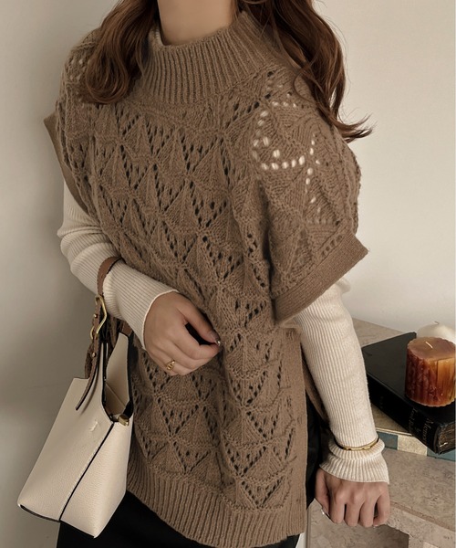 apres jour clair（アプレジュールクレア）の「【apres jour clair】マルチWAY透かし編みニット【ZOZOTOWN限定アイテム】（ベスト・レディース・マスタード/ブラウン系その他/アイボリー・フリー/X-LARGE/FREE）」の2枚目の写真