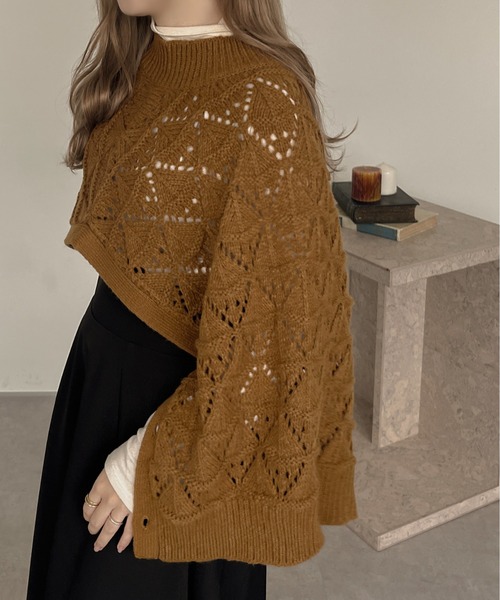 apres jour clair（アプレジュールクレア）の「【apres jour clair】マルチWAY透かし編みニット【ZOZOTOWN限定アイテム】（ベスト・レディース・マスタード/ブラウン系その他/アイボリー・フリー/X-LARGE/FREE）」の3枚目の写真