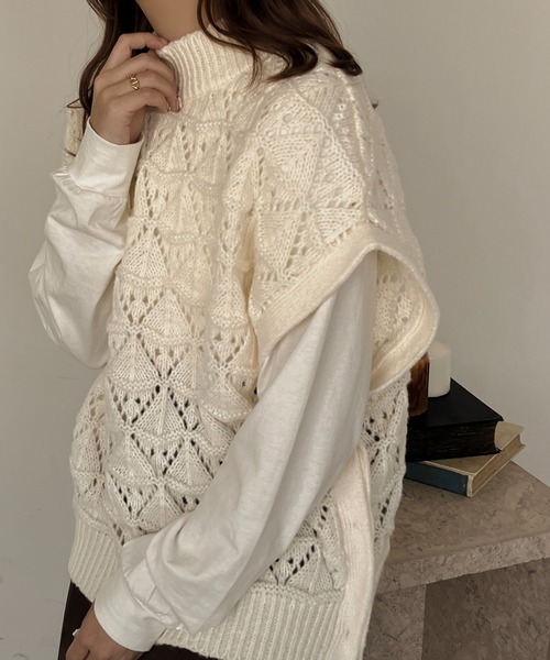 apres jour clair（アプレジュールクレア）の「【apres jour clair】マルチWAY透かし編みニット【ZOZOTOWN限定アイテム】（ベスト・レディース・マスタード/ブラウン系その他/アイボリー・フリー/X-LARGE/FREE）」の16枚目の写真