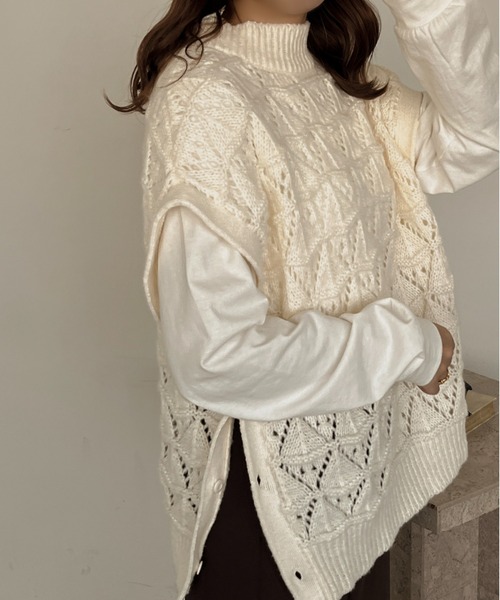 apres jour clair（アプレジュールクレア）の「【apres jour clair】マルチWAY透かし編みニット【ZOZOTOWN限定アイテム】（ベスト・レディース・マスタード/ブラウン系その他/アイボリー・フリー/X-LARGE/FREE）」の11枚目の写真