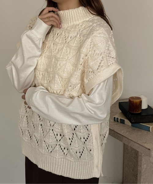 apres jour clair（アプレジュールクレア）の「【apres jour clair】マルチWAY透かし編みニット【ZOZOTOWN限定アイテム】（ベスト・レディース・マスタード/ブラウン系その他/アイボリー・フリー/X-LARGE/FREE）」の13枚目の写真