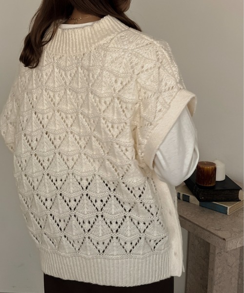 apres jour clair（アプレジュールクレア）の「【apres jour clair】マルチWAY透かし編みニット【ZOZOTOWN限定アイテム】（ベスト・レディース・マスタード/ブラウン系その他/アイボリー・フリー/X-LARGE/FREE）」の9枚目の写真