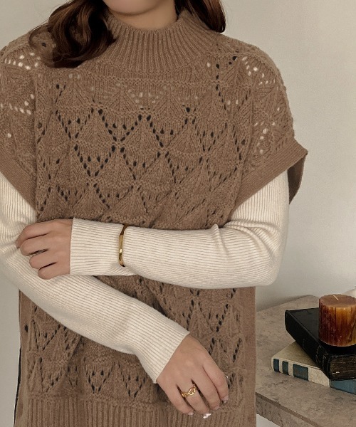 apres jour clair（アプレジュールクレア）の「【apres jour clair】マルチWAY透かし編みニット【ZOZOTOWN限定アイテム】（ベスト・レディース・マスタード/ブラウン系その他/アイボリー・フリー/X-LARGE/FREE）」の17枚目の写真