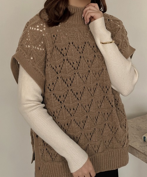 apres jour clair（アプレジュールクレア）の「【apres jour clair】マルチWAY透かし編みニット【ZOZOTOWN限定アイテム】（ベスト・レディース・マスタード/ブラウン系その他/アイボリー・フリー/X-LARGE/FREE）」の21枚目の写真