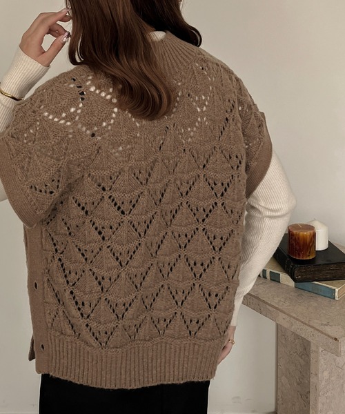 apres jour clair（アプレジュールクレア）の「【apres jour clair】マルチWAY透かし編みニット【ZOZOTOWN限定アイテム】（ベスト・レディース・マスタード/ブラウン系その他/アイボリー・フリー/X-LARGE/FREE）」の12枚目の写真