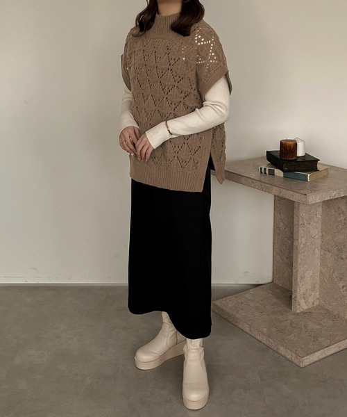 apres jour clair（アプレジュールクレア）の「【apres jour clair】マルチWAY透かし編みニット【ZOZOTOWN限定アイテム】（ベスト・レディース・マスタード/ブラウン系その他/アイボリー・フリー/X-LARGE/FREE）」の14枚目の写真