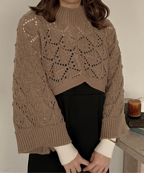 apres jour clair（アプレジュールクレア）の「【apres jour clair】マルチWAY透かし編みニット【ZOZOTOWN限定アイテム】（ベスト・レディース・マスタード/ブラウン系その他/アイボリー・フリー/X-LARGE/FREE）」の5枚目の写真