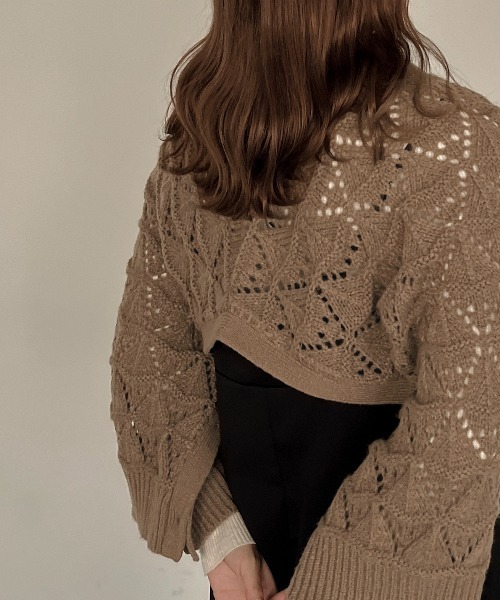 apres jour clair（アプレジュールクレア）の「【apres jour clair】マルチWAY透かし編みニット【ZOZOTOWN限定アイテム】（ベスト・レディース・マスタード/ブラウン系その他/アイボリー・フリー/X-LARGE/FREE）」の7枚目の写真