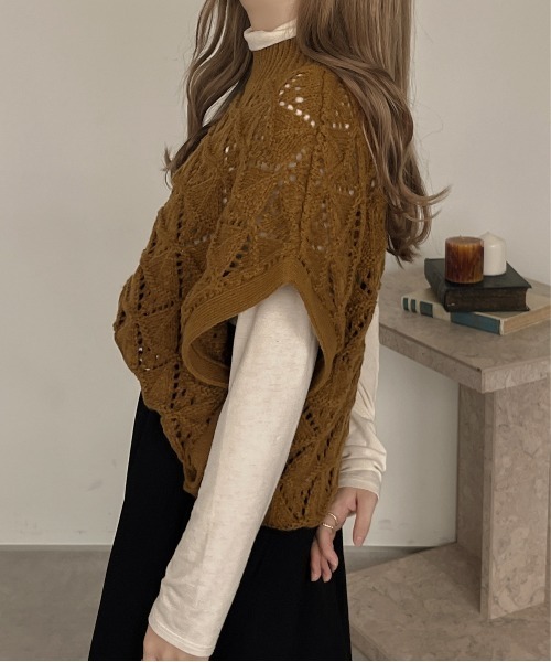 apres jour clair（アプレジュールクレア）の「【apres jour clair】マルチWAY透かし編みニット【ZOZOTOWN限定アイテム】（ベスト・レディース・マスタード/ブラウン系その他/アイボリー・フリー/X-LARGE/FREE）」の8枚目の写真