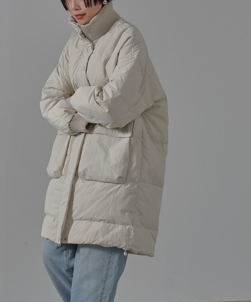 HANNE（アン）の「リブネック中綿ロングコート（ダウンジャケット/コート・レディース・ブラック/グレー・フリー）」の21枚目の写真