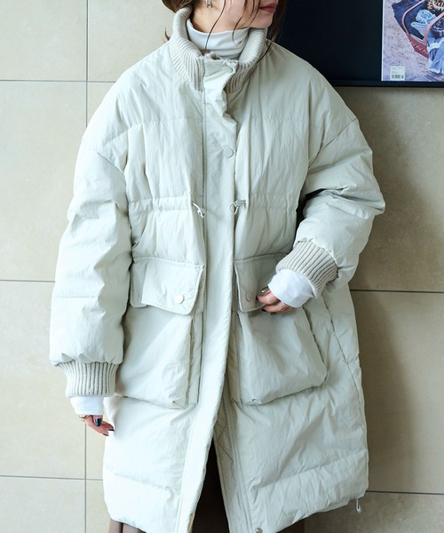 HANNE（アン）の「リブネック中綿ロングコート（ダウンジャケット/コート・レディース・ブラック/グレー・フリー）」の20枚目の写真