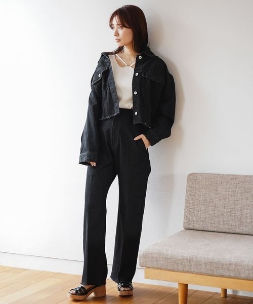 mysty woman(ミスティウーマン)の「カットオフショートGジャン 185031(デニムジャケット・レディース・ブルー/ブラック/ホワイト系その他・FREE)」の9枚目の写真
