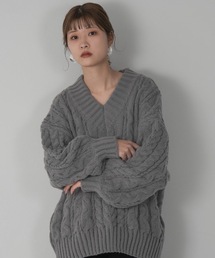 v neck cable knit