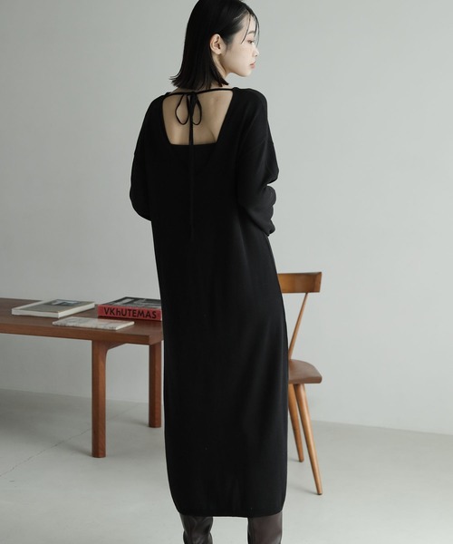 MARK&LONA定価64800円ブラック ニットワンピース ケーブル編みフレアニットワンピース/MAJESTIC LEGON(マジェスティック