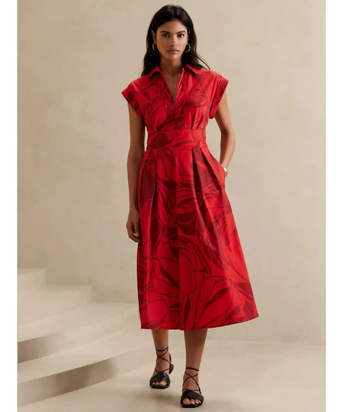 BANANA REPUBLIC FACTORY STORE(バナナリパブリック ファクトリーストア)の「BANANA REPUBLIC FACTORY STORE ポプリン ミディワンピース(ワンピース・レディース・ブラック/その他/レッド・6/00/0/4/2)」の3枚目の写真