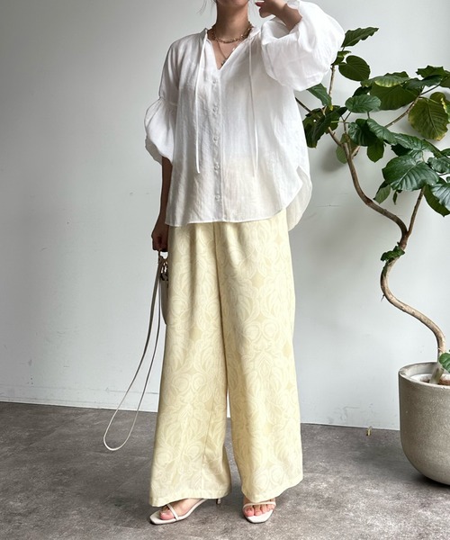 DouDou（ドゥドゥ）の「【WEB限定】オリエンタル柄イージーワイドパンツ（スラックス・レディース・ブラウン/イエロー・FREE）」の14枚目の写真