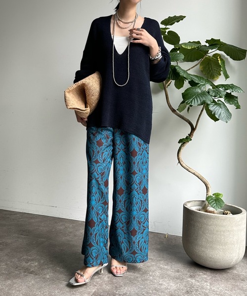 DouDou（ドゥドゥ）の「【WEB限定】オリエンタル柄イージーワイドパンツ（スラックス・レディース・ブラウン/イエロー・FREE）」の3枚目の写真