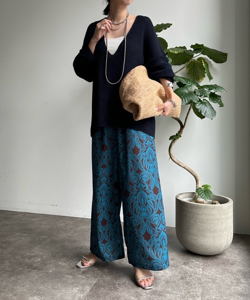 DouDou（ドゥドゥ）の「【WEB限定】オリエンタル柄イージーワイドパンツ（スラックス・レディース・ブラウン/イエロー・FREE）」の5枚目の写真