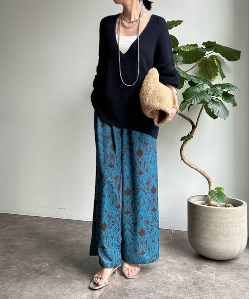 DouDou（ドゥドゥ）の「【WEB限定】オリエンタル柄イージーワイドパンツ（スラックス・レディース・ブラウン/イエロー・FREE）」の6枚目の写真