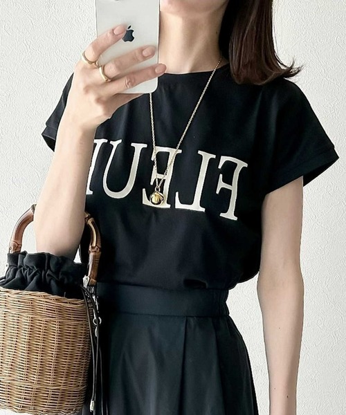 GeeRA（ジーラ）の「フレンチスリーブプリントロゴＴシャツ（Tシャツ/カットソー・レディース・ブラック/ホワイト系その他/チャコール/ホワイト・MEDIUM/X-LARGE/SMALL/LARGE）」の3枚目の写真