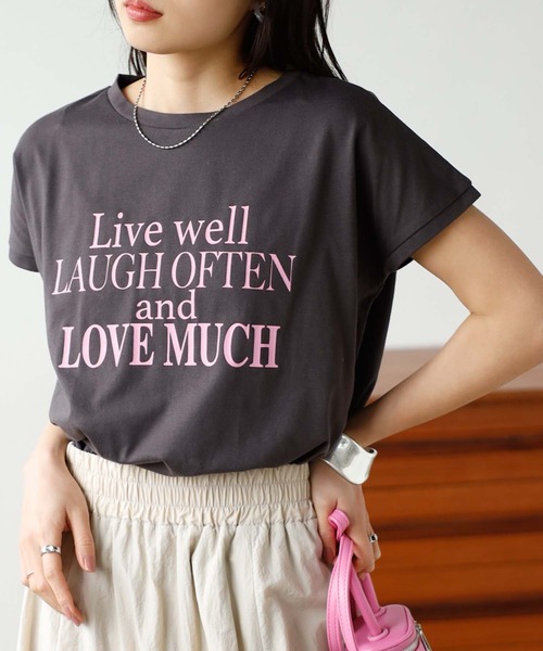 GeeRA（ジーラ）の「フレンチスリーブプリントロゴＴシャツ（Tシャツ/カットソー・レディース・ブラック/ホワイト系その他/チャコール/ホワイト・MEDIUM/X-LARGE/SMALL/LARGE）」の8枚目の写真