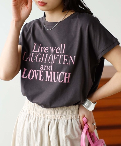 GeeRA（ジーラ）の「フレンチスリーブプリントロゴＴシャツ（Tシャツ/カットソー・レディース・ブラック/ホワイト系その他/チャコール/ホワイト・MEDIUM/X-LARGE/SMALL/LARGE）」の9枚目の写真