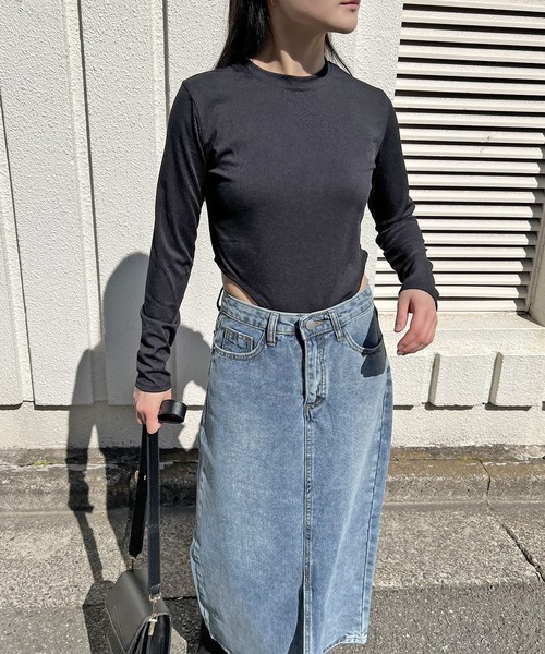 Jewelobe（ジュエローブ）の「クルーネックハイレグボディスーツ（Tシャツ/カットソー・レディース・ブラック/杢グレー/ホワイト・FREE）」の11枚目の写真