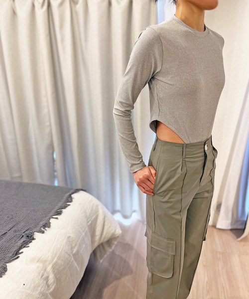 Jewelobe（ジュエローブ）の「クルーネックハイレグボディスーツ（Tシャツ/カットソー・レディース・ブラック/杢グレー/ホワイト・FREE）」の12枚目の写真