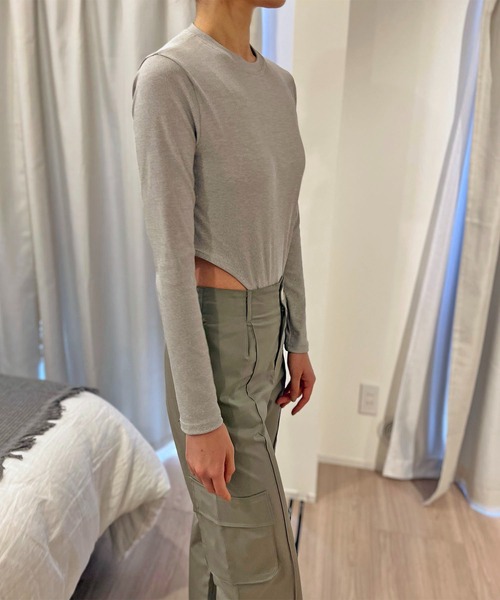 Jewelobe（ジュエローブ）の「クルーネックハイレグボディスーツ（Tシャツ/カットソー・レディース・ブラック/杢グレー/ホワイト・FREE）」の6枚目の写真