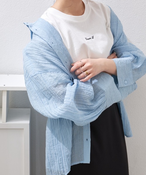 ブラウス シャツ Q.anos/バックボタンデニムシアーシャツ/新色追加 レディース COLLAGE GALLARDAGALANTE ブラウス シャツ Q.anos/バックボタン