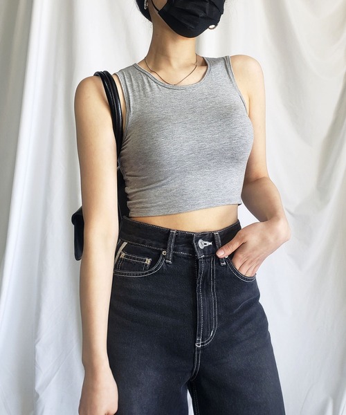 me+em select（ミームセレクト）の「※※【 カップ付き 】カットアウトバッククロスアメスリショートタンクトップ（タンクトップ・レディース・グレー/ブラック/グリーン/ホワイト/ベージュ・FREE）」の22枚目の写真