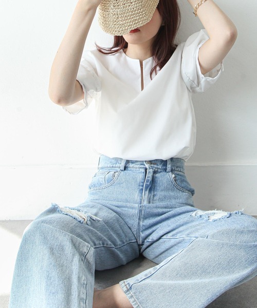 Chillfar(チルファー)の「ボリューム5分袖スキッパーブラウス(シャツ/ブラウス・レディース・ブルー/ライトグレー/オフホワイト・FREE)」の13枚目の写真